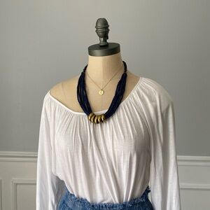 Beaded Blue Gold Ring Necklace